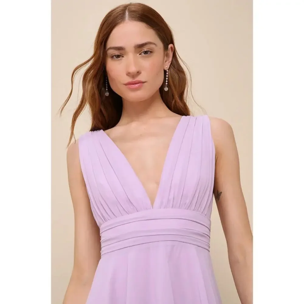 Lulus Amazing Evening Maxi Dress Women's Medium Lavender Tiered Chiffon NWT - Picture 3 of 12